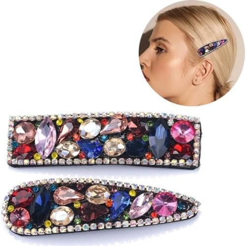 Coxeer 2Pcs/Set Colorful Hair Clips Fashion Rhinestone Decor Alloy Hair Barrette Hair Pin Side Clip Hair Accessories