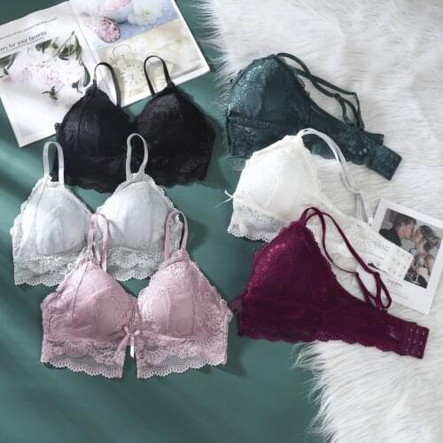 Linbaiway Triangle Cup Lace Bralette Bras for Women Sexy Tank Tops Crop Tops Female Gathered Padded Underwear Brassiere