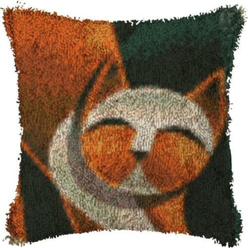 Cartoon Cat Cross StitchLatch Hook Cushion Embroidery 42CM 42CM Kit Pillow Mat DIY Needlework Crocheting Craft