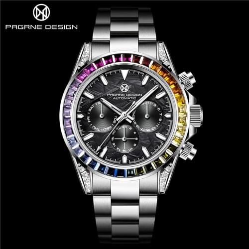 PAGRNE DESIGN Top Brand 40mm Mens Mechanical Wristwatch Stainless Steel 100M Waterproof Luxury Business Mens Automatic Watches