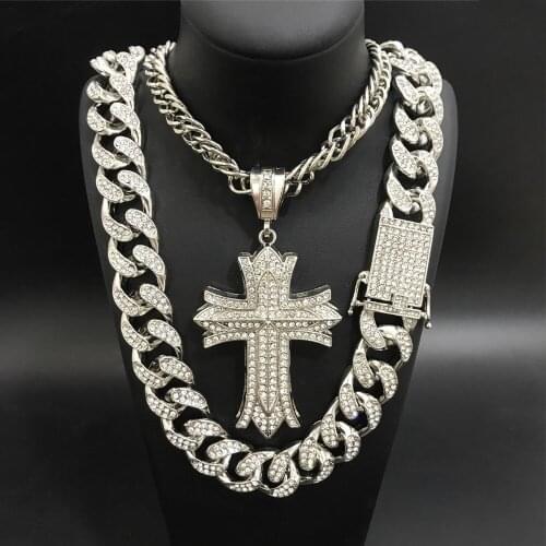 Hip Hop Men Silver Color Ice Out Cuban Neckalce Crystal Miami Neckalce Chain Dollar Rotating Necklace Pendant Hip Hop For Men