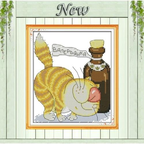 The greedy cat and wine,Pattern printing on canvas DMC 11CT 14CT Cross Stitch kit,needlework embroidering for Set,DIY Home Decor