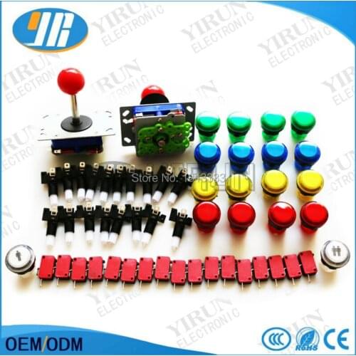 JAMMA Arcade mame DIY KIT for 2pcs Zippy 4/8 way joystick 16pcs transparent plastic led push button 1 pcs 1P 2P Switch button