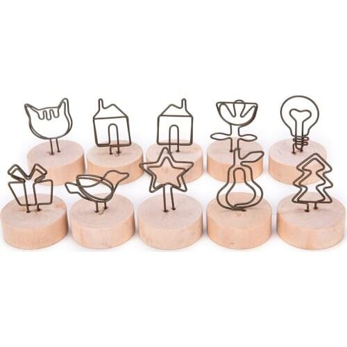 New 1PC 9 styles Natural Wood Memo Pincer Clips Paper Photo Clip Holder Wooden Small Clamps Stand Ornament Home Decoration