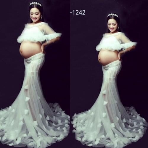 New Korean Dress Pregnant Maternity Photography Props Shoulderless Robe Maternite Shooting Maternity Clothes 6MDS022