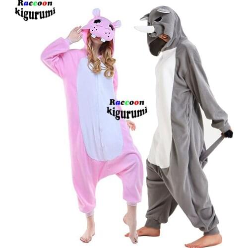 2021New Adult Animal Rhino Fall Winter Pajama Christmas Men Women Hippo Cosplay Onesie Cartoon Raccoon Kigurumi Unisex
