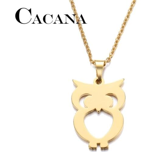 CACANA Stainless Steel Necklace For Women Man Lovers Owl Gold And Silver Color Pendant Necklace Engagement Jewelry