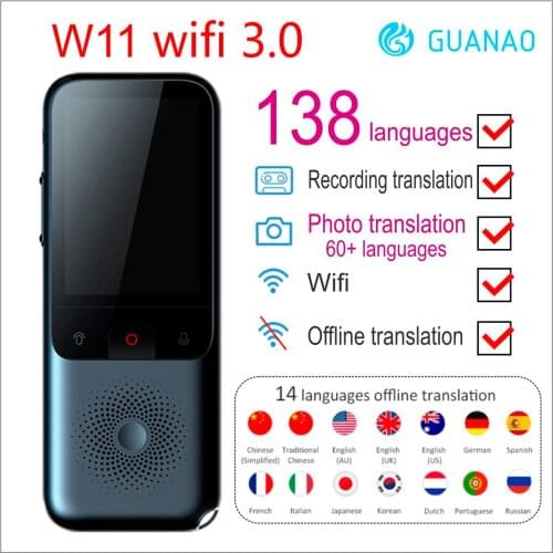 Instant Travel Translator Voice Smart 138 Languages Online Offline Dialect Real-time W1 WIFI 3.0 AI Recording Translation HD