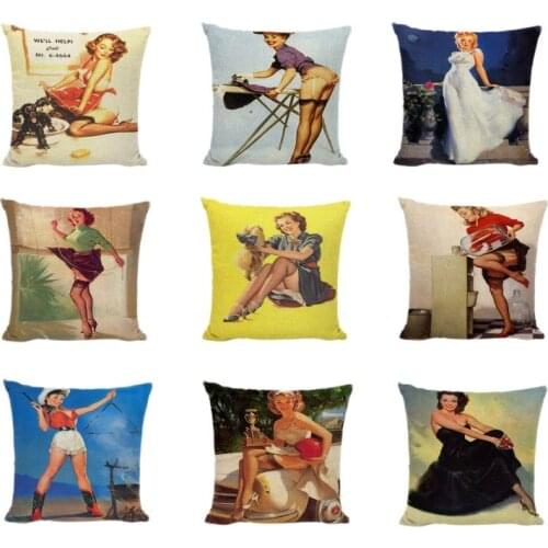 Pinup Girl Charming Woman Cushion Covers Geometry High Heels Pillow Cases Home Decor Sofa Dogs Parrot Gifts Linen Cotton Cojines
