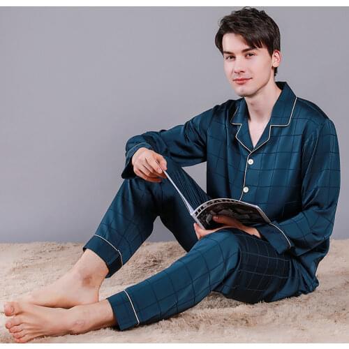 Men Luxurious Ice Silk Pajamas Spring Summer High Quality Plus Size Pajama Sets Male Comfortable Sleepwear Casual Noble Pijama