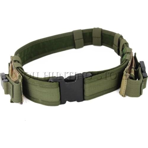 Durable Tactical Outdoor Waistband Adjustable Hunting Survival Tactical Belt with 2 Pouches Waist Support Military Belts Canvas