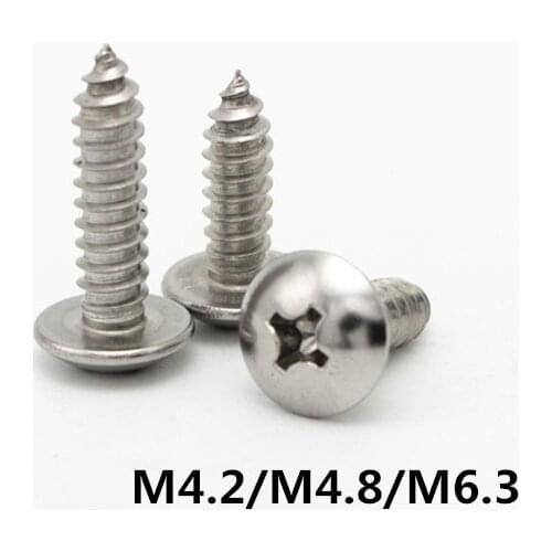 M4.2/M4.8/M6.3 JISB1122T Truss Self Tapping Screws Big Round Screw Large Cross Recessed Mushroom Head Screw 304 Stainless Steel