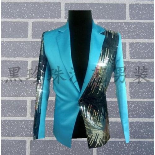 Blue men suits designs masculino homme terno stage costumes for singers men sequin blazer dance clothes jacket style dress