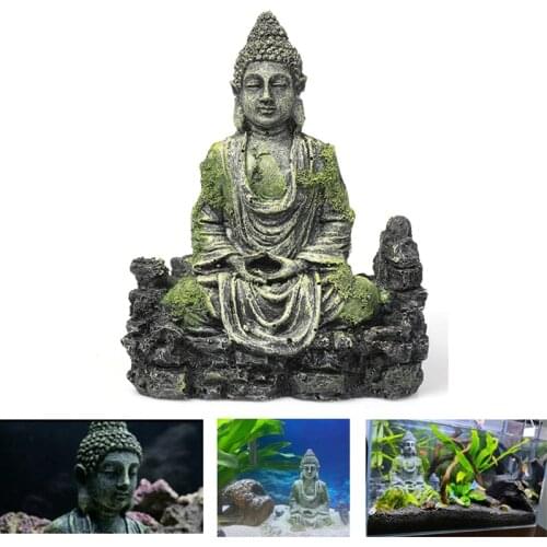 Resin Buddha Statue Aquarium Decoration Home Garden Fish Tank Ornament Sitting Buddha Decor Stone Rock Reptile Supply