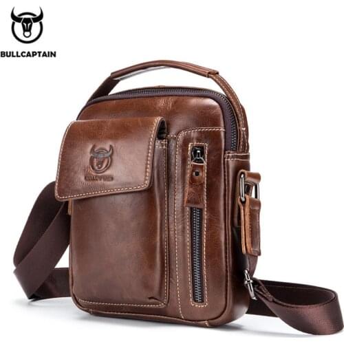 BULLCAPTAIN first layer cowhide mens Messenger Bag Business Casual Handbag Mens Leather Crossbody Bag With Large Capacity