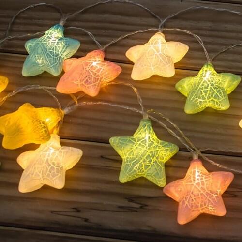 LED light string crackle five-pointed star light 10/20LED copper wire string fairy light color garland christmas decoration