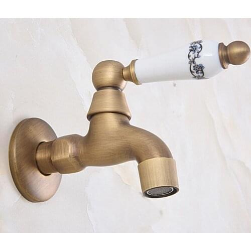 Vintage Retro Antique Brass Wall Mounted Ceramic Handle Mop Pool Outdoor Garden Faucet Laundry Sink Water Tap Dav319