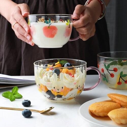 High Borosilicate Glass Coffee Mug With Handle Cute Cartoon Office Home Breakfast Milk Cup Large Capacity Heat Resistant Teacup