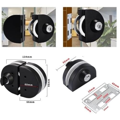 Matt Black Stainless Steel Entry Gate 10-12mm Glass Door Lock Locks W Key Glass door latch