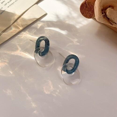 Origin Summer Autumn Blue Hollow Out Geometrical Dangle Earring for Women Oval Transparent Arcylic Earring Jewellery Accessories