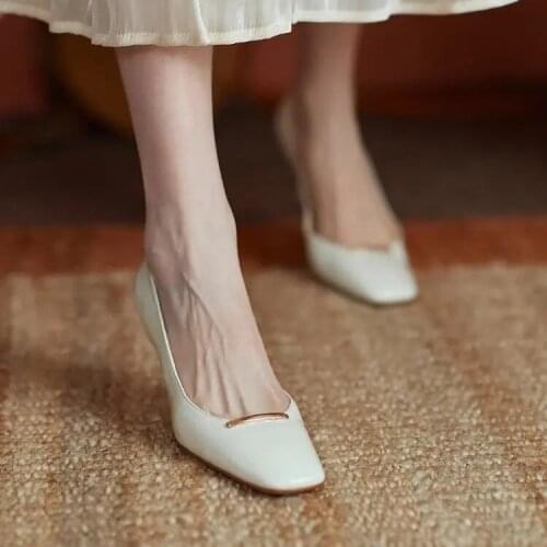 2021 Spring New Arrival Square Toe Thin High Heels Metal Decoration European Style Mature Young Lady Women Pumps