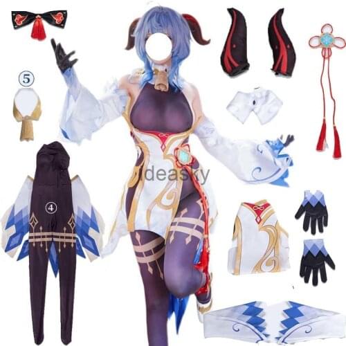 Game Genshin Impact Ganyu Ganyu gan yu Cosplay Costume Halloween Cosplay Costume Dress Uniform Party Outfit Full Set Women Girls