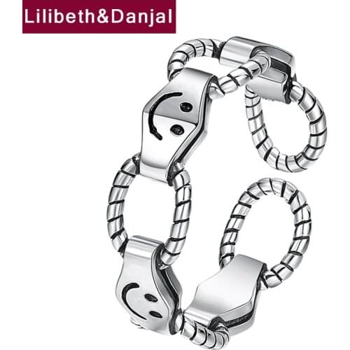 Smiley Face Adjustable Pure 925 Sterling Silver 6 Models Fashion Fine Jewelry Women Wedding Ring 2021 Bijoux Personnalisés R55