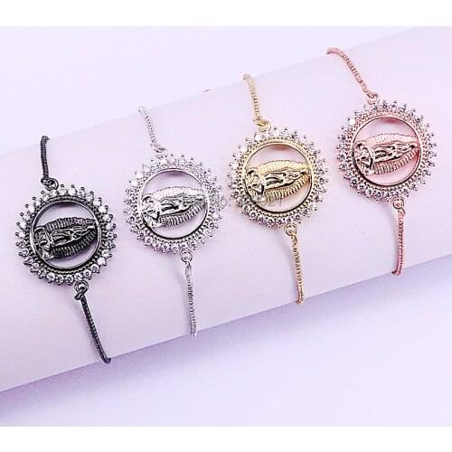 10Pcs New Arrival 4 Color Zirconia Micro Pave CZ Round Virgin Mary Connector Bracelets for Women Fashion Jewelry