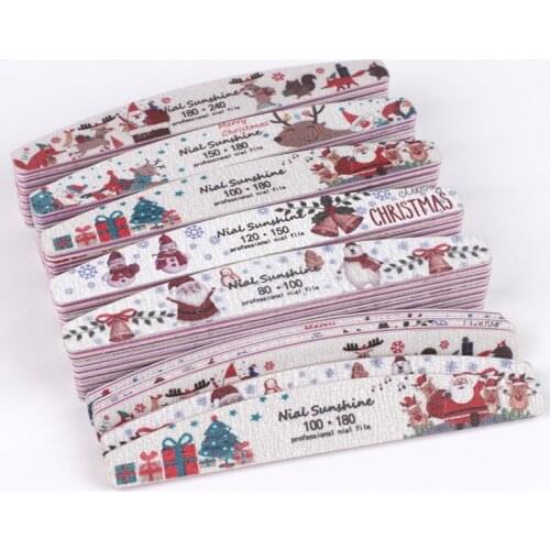 100Pcs Boat Nail File Sanding Buffer Block Christmas Design Grey Nail Files For Gel Polisher Trimmer Manicure Salon Tools