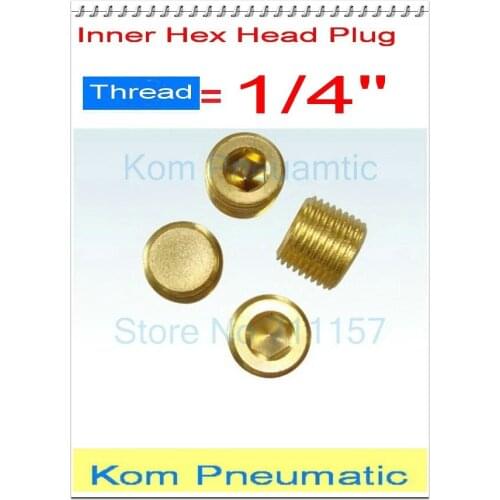 100x Free Shipping 1/4" Male Thread Internal Inner Hex Head Air Pipe Plugs Brass 1/4 inch Pneumatic Plug Cap Socket Connector