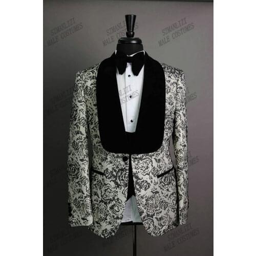 2021 Smoking Floral Jacket Men Suit Slim Fit Wedding Tuxedo Custom Made Wedding Groom Party Suits Costume Homme Best Man Blazer