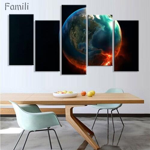 5pcs Planet Explosion Beautiful Landscape Oil Paintings Wall Art Home Decoration Living Room Canvas Spray Painting Unframed