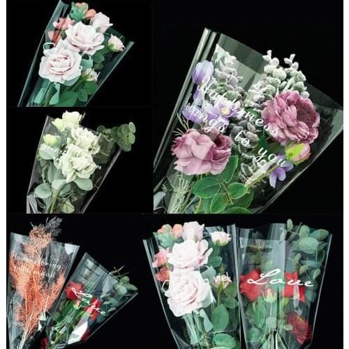 50pcs/lot Transparent English Print Flower Wrapping Bags Valentines Day Bouquet Floral Packaging Bags