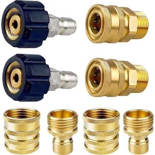 8 Pcs Pressure Washer Adaptor Set M22 14mm Swivel To 3/8 inch Quick Connect, 3/4 inch To Quick Release Couplers