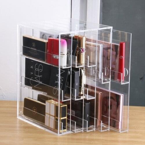 Acrylic Transparent Lipstick Make Up Cosmetic Organizer Display Stand Basket Holder Eye Shadow Plate Vertical Storage Box Drawer