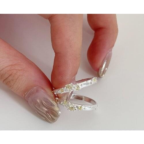 Amaiyllis 925 Sterling Silver Minimalist Irregular Zircon Ring Fashion Personality Girl Index Finger Ring Jewelry