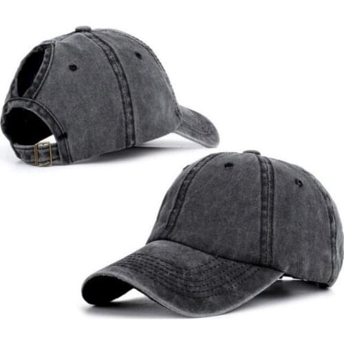 Washed ponytail baseball cap for women fashion plain messy bun snapback cap outdoor sports cuasal cotton female cap dropshipping