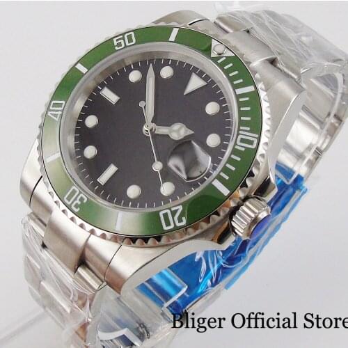 BLIGER Japan NH35 Movement Sterile Black Dial Automatic Men Wristwatch Sapphire Crystal Screw Backcover Steel Case Oyster Strap