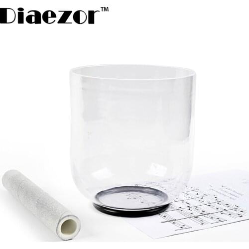 Diaezor 6.75"Note Root Chakras Clear Quartz Crystal Singing Bowl with 3 pcs accessories for Meditation, healing