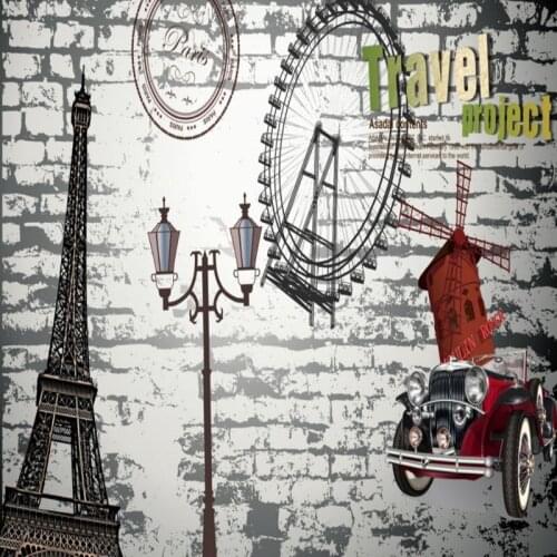 Dropship Colomac Retro Wallpapers Ferris Wheel Eiffel Tower Bedroom Wall Papers Vintage Wallpaper Mural Papel De Parede 3d