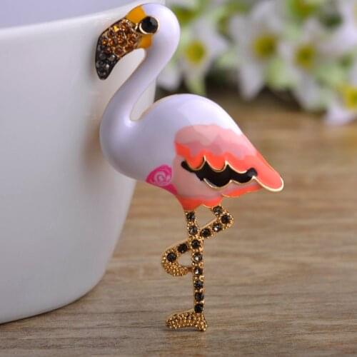 Madrry Enamel Esmalte Red-Crowned Crane Brooches For Women Kids Gold-color Crystal Broche Pin Coat Sweater Bijoux Hijab Pins UK