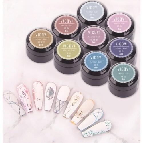 Metallic Color Nail Gel Polish Varnish Lacquer Painting Spider Flowers Drawing Gold Silver Mirror Glitter UV Gel Manicure