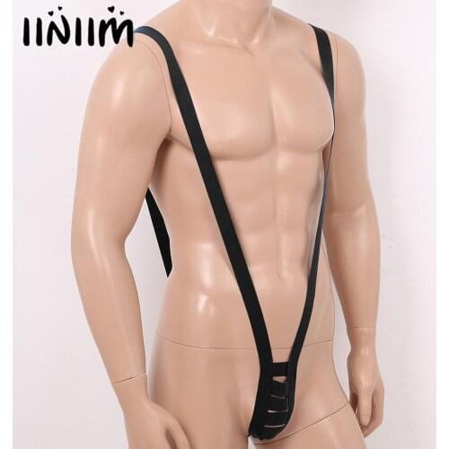 Iiniim Men Sexy Lingerie Panties Mankini Jockstraps Gay hollow out bulge Pouch V-shaped G-string Thong Suspender Sissy Underwear