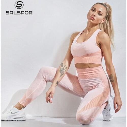 SALSPOR 2 PCS Women Gym Set Sexy Slim Tracksuits Push Up Sports Bra Women Fitness Seamless Leggings Women Casual Sportswear