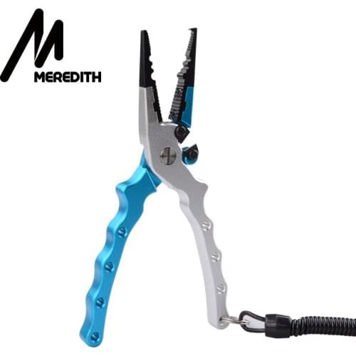 MEREDITH Aluminum Alloy Fishing Pliers Split Ring Cutters Fishing Holder Tackle with Sheath & Retractable Tether Combo Hooks Rem