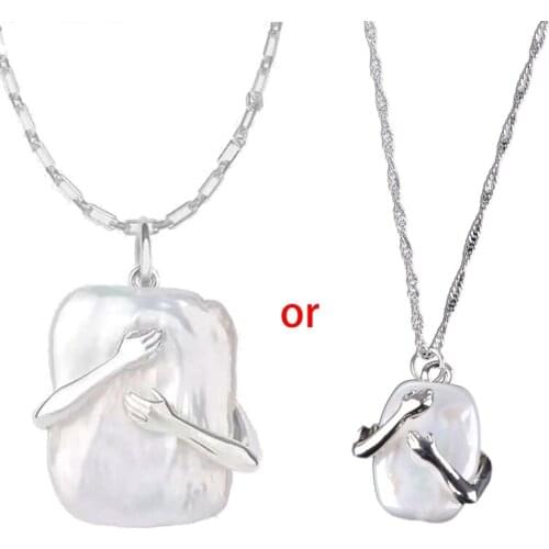 Give Me A Hug Shaped Lover Pendant Necklace For Women Men Fashion Hug Clavicle Chain Chic Choker Goth Vintage Necklace