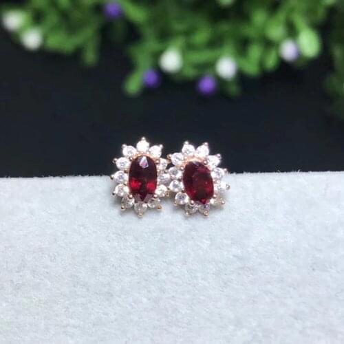 Fashion natural red ruby Elegant small Diana stud earrings Natural gem stone earrings 925 silver girl earrings gift jewelry