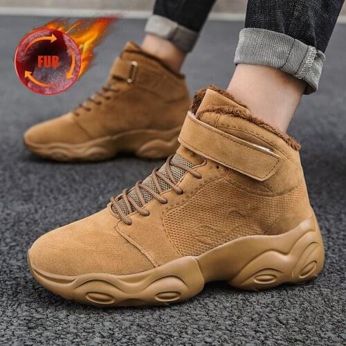 New Thick Plush Winter Shoes Men Trendy Ankle Boots for Men High Top Sneakers Platform Warm Handmade Boots Men Plus Size 46 Male