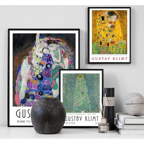 Gustav Klimt Vienna Kiss Nude Girl Plant Wall Art Canvas Painting Nordic Posters And Prints Wall Pictures For Living Room Decor