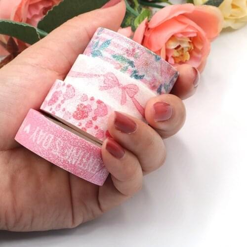 NEW Decor Cute Valentine Washi Tape Pink Hearts Bow Flowers DIY Planner Japanese Paper Masking Tapes Set School Office Supplies